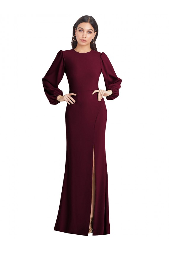 Trumpet Bateau Neck Stretch Crepe Long Burgundy Gold Formal Dress / Bridesmaid Dress Sydney
