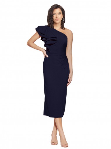 Sheath One Shoulder Stretch Crepe Midi Length Dark Navy Formal Evening Gown / Prom Dress / Bridesmaid Dress Sydney