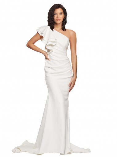 Sheath One Shoulder Stretch Crepe Sweep Train Ivory Semi Formal Evening Dress / Prom Dress / Bridesmaid Dress Sydney