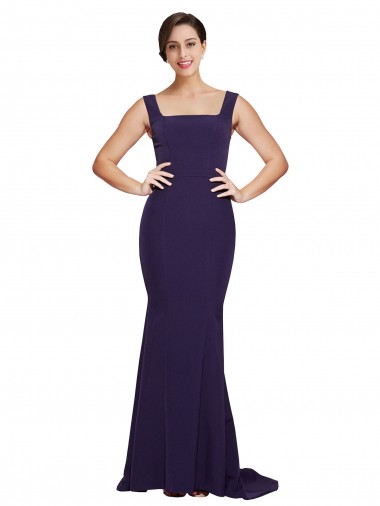 Sheath Square Neck Stretch Crepe Sweep Train Dark Navy Semi Formal Evening Dress / Prom Dress / Bridesmaid Dress Sydney