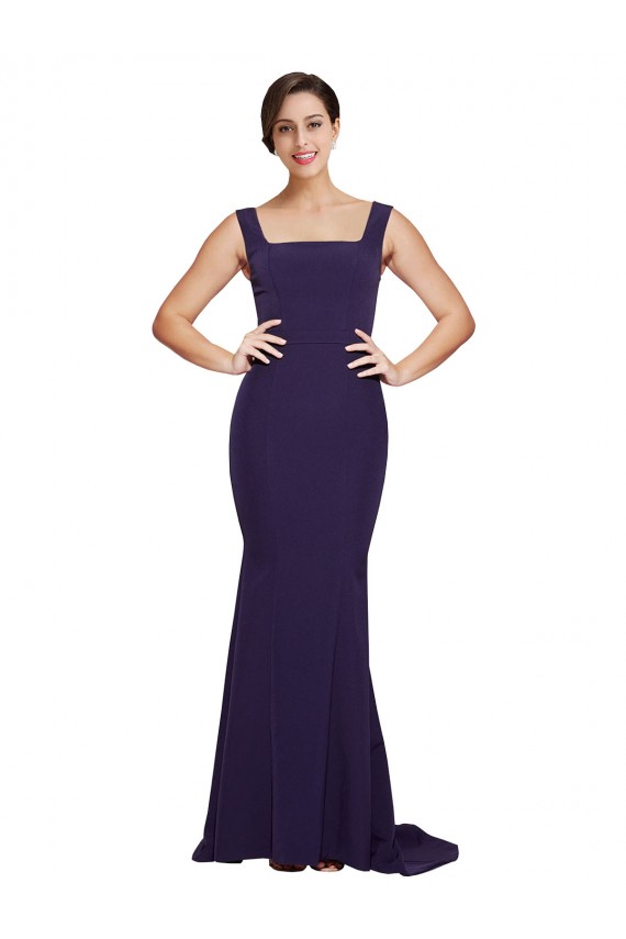 Sheath Square Neck Stretch Crepe Sweep Train Dark Navy Semi Formal Evening Dress / Prom Dress / Bridesmaid Dress Sydney