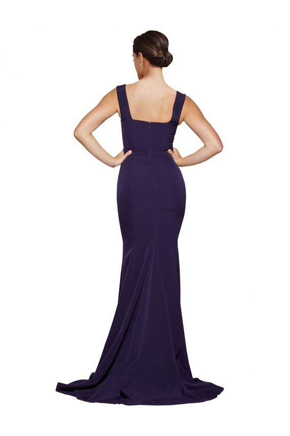 Sheath Square Neck Stretch Crepe Sweep Train Dark Navy Semi Formal Evening Dress / Prom Dress / Bridesmaid Dress Sydney