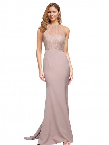 Sheath High Neck Stretch Crepe Sweep Train Dusty Pink Formal Evening Gown / Prom Dress / Bridesmaid Dress Sydney