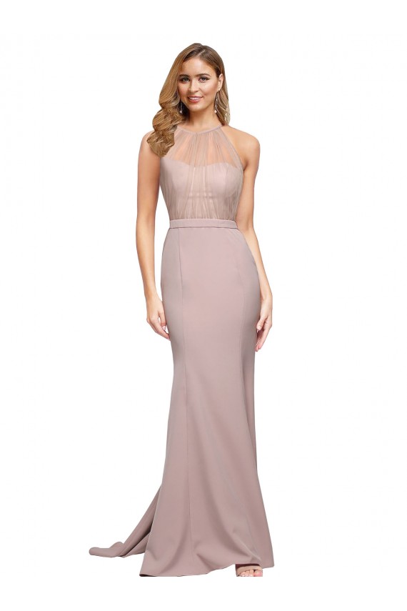 Sheath High Neck Stretch Crepe Sweep Train Dusty Pink Formal Evening Gown / Prom Dress / Bridesmaid Dress Sydney