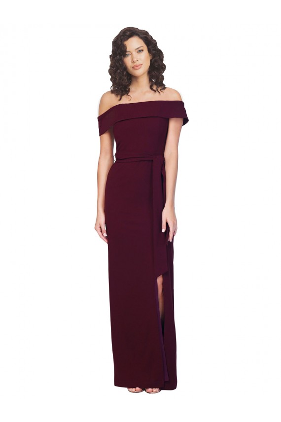 Sheath Square Neck Stretch Crepe Long Burgundy Gold Formal Evening Gown / Prom Dress / Bridesmaid Dress Sydney