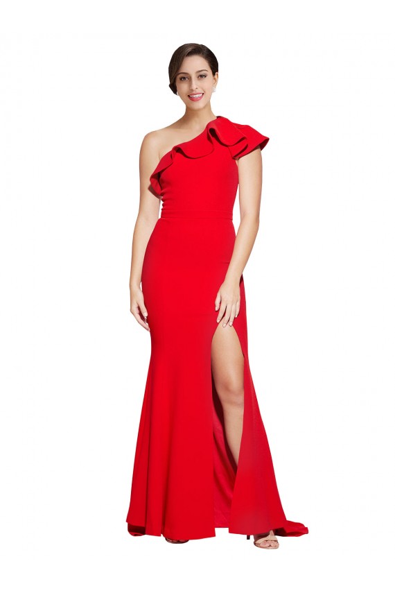 Sheath One Shoulder Stretch Crepe Sweep Train Red Semi Formal Evening Dress / Prom Dress / Bridesmaid Dress Sydney