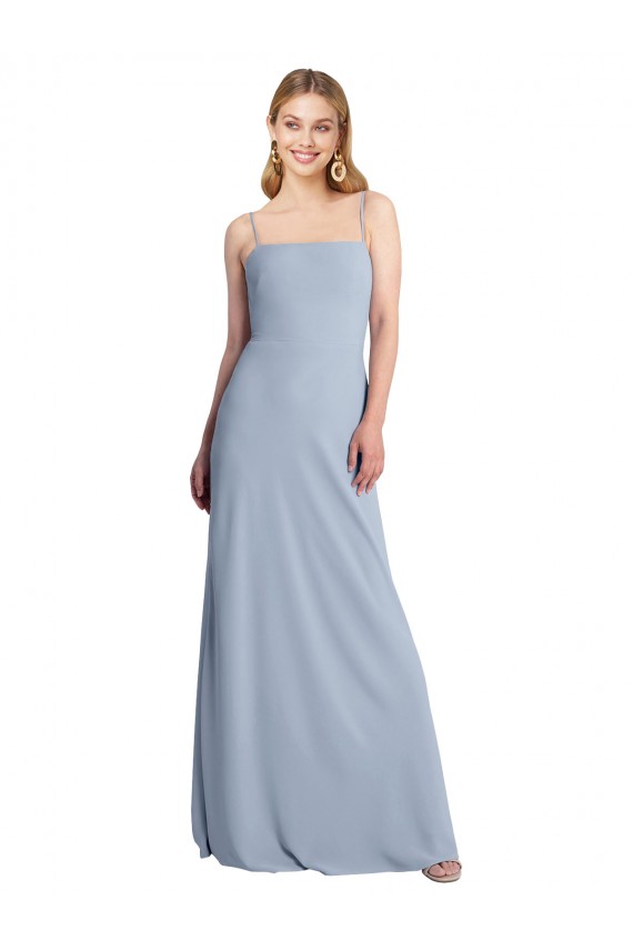 A-Line Square Neck Stretch Crepe Long Smoke Blue Prom Dress / Bridesmaid Dress Sydney
