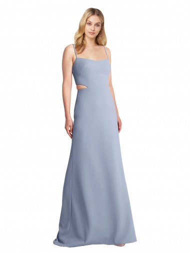 A-Line Scoop Neck Stretch Crepe Long Smoke Blue Prom Dress / Bridesmaid Dress Sydney