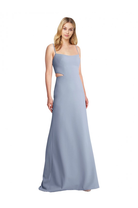 A-Line Scoop Neck Stretch Crepe Long Smoke Blue Prom Dress / Bridesmaid Dress Sydney