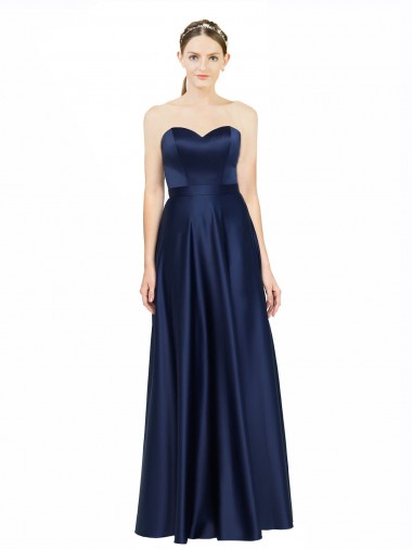 A-Line Sweetheart Stretch Satin Long Dark Navy Black Tie Evening Gown / Bridesmaid Dress Sydney