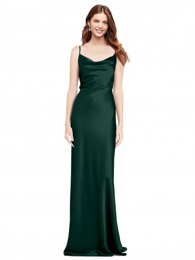 Sheath Cowl Neck Stretch Satin Long Hunter Black Tie Evening Gown / Prom Dress / Bridesmaid Dress Sydney