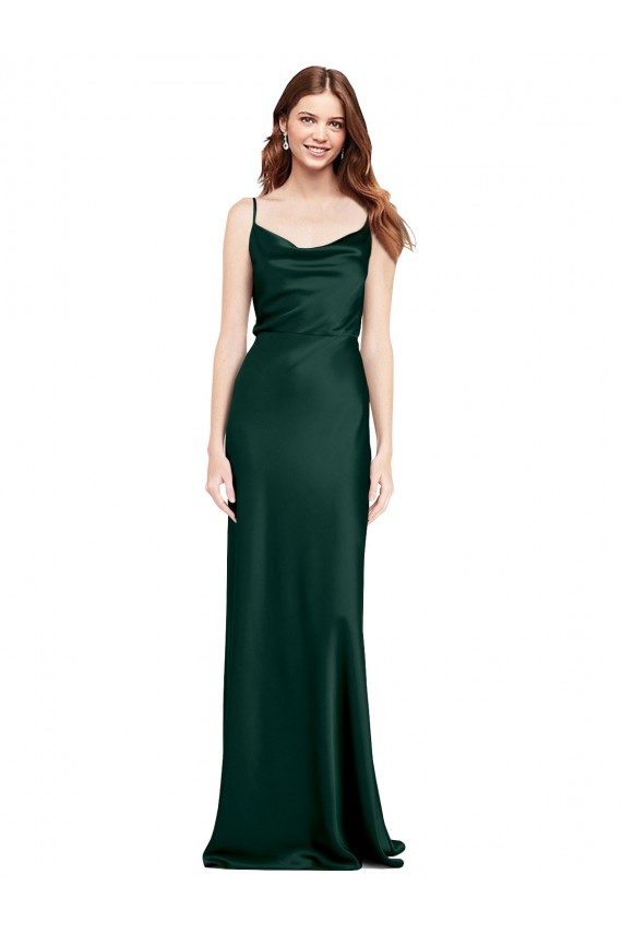 Sheath Cowl Neck Stretch Satin Long Hunter Black Tie Evening Gown / Prom Dress / Bridesmaid Dress Sydney
