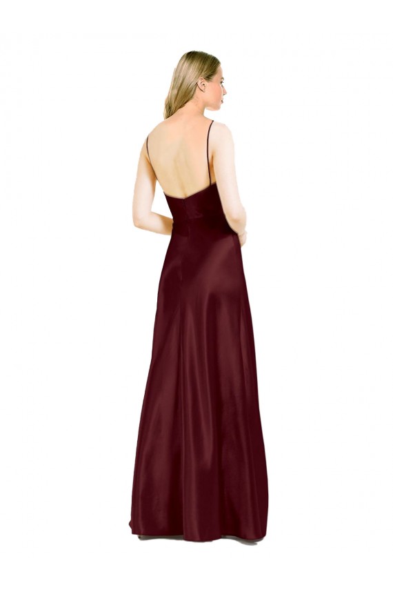 A-Line V-Neck Stretch Satin Long Burgundy Gold Bridesmaid Dress / Evening Dress Sydney