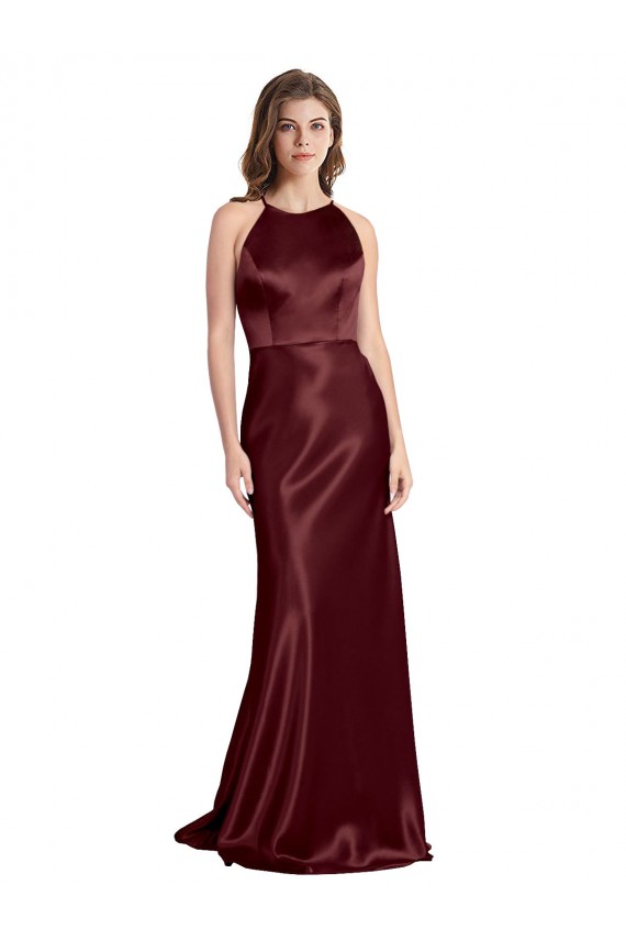 A-Line V-Neck Stretch Satin Long Burgundy Gold Formal Evening Gown / Prom Dress / Bridesmaid Dress Sydney