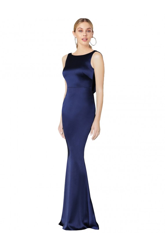 Sheath High Neck Stretch Satin Long Dark Navy Formal Evening Gown / Prom Dress / Bridesmaid Dress Sydney