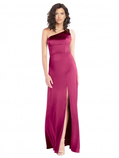 A-Line One Shoulder Stretch Satin Long Fuchsia Formal Evening Gown / Prom Dress / Bridesmaid Dress Sydney