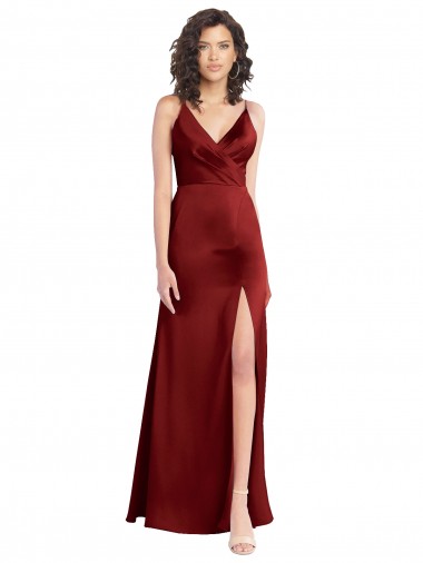 A-Line V-Neck Stretch Satin Long Burgundy Formal Dress / Bridesmaid Dress Sydney