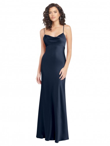 A-Line Cowl Neck Stretch Satin Long Dark Navy Black Tie Evening Gown / Prom Dress / Bridesmaid Dress Sydney
