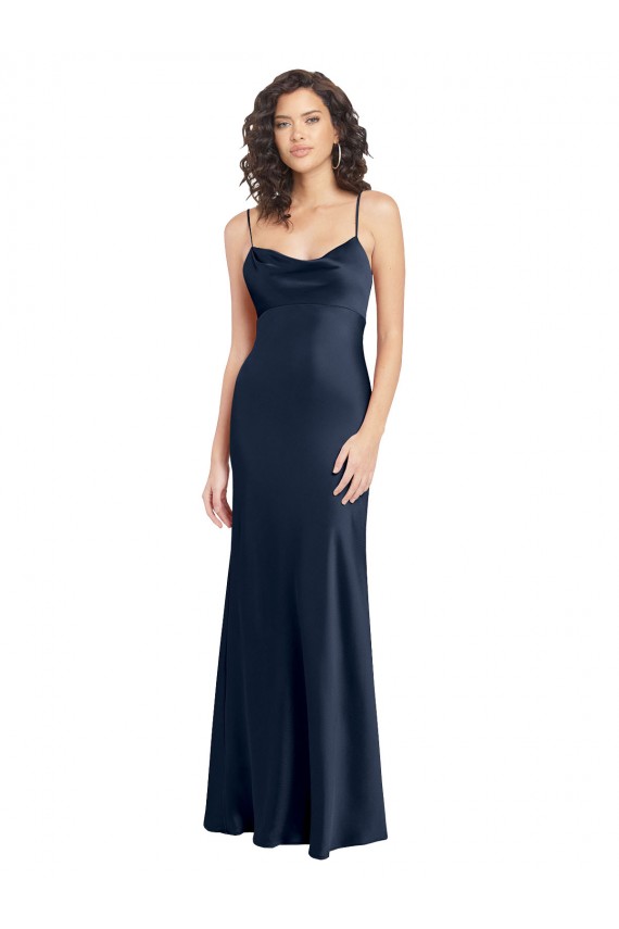 A-Line Cowl Neck Stretch Satin Long Dark Navy Black Tie Evening Gown / Prom Dress / Bridesmaid Dress Sydney