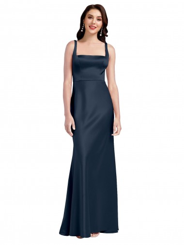 A-Line Square Neck Stretch Satin Long Dark Navy Formal Evening Gown / Prom Dress / Bridesmaid Dress Sydney