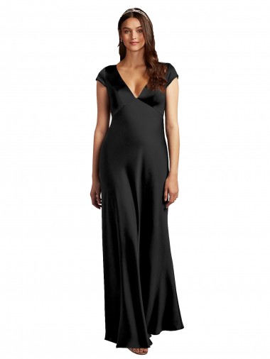 A-Line V-Neck Stretch Satin Long Black Formal Evening Gown / Prom Dress / Bridesmaid Dress Sydney