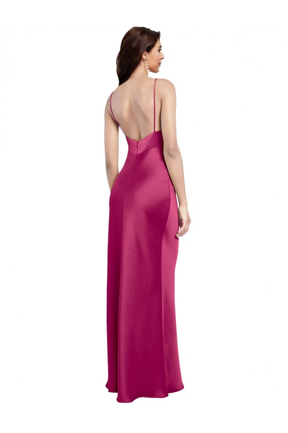 A-Line V-Neck Stretch Satin Long Fuchsia Formal Evening Gown / Prom Dress / Bridesmaid Dress Sydney