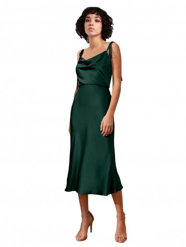 Sheath Cowl Neck Stretch Satin Midi Length Hunter Black Tie Evening Gown / Prom Dress / Bridesmaid Dress Sydney
