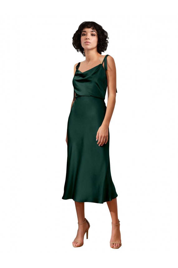 Sheath Cowl Neck Stretch Satin Midi Length Hunter Black Tie Evening Gown / Prom Dress / Bridesmaid Dress Sydney
