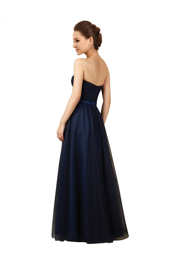 A-Line Strapless Tulle Long Dark Navy Bridesmaid Dress Sydney