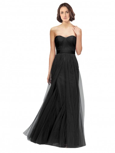 A-Line Sweetheart Tulle Long Black Bridesmaid Dress Sydney