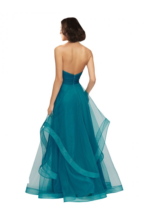 A-Line Strapless Tulle Long Turquoise Bridesmaid Dress Sydney