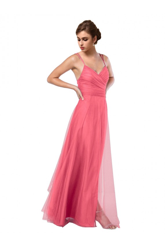A-Line Spaghetti Straps Tulle Long Watermelon Bridesmaid Dress Sydney