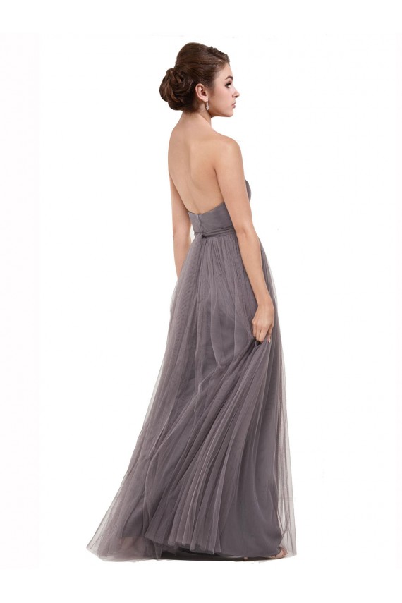 A-Line Spaghetti Straps Tulle Long Pewter Bridesmaid Dress Sydney