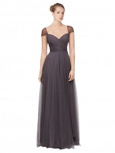 A-Line Sweetheart Tulle Long Pewter Bridesmaid Dress Sydney