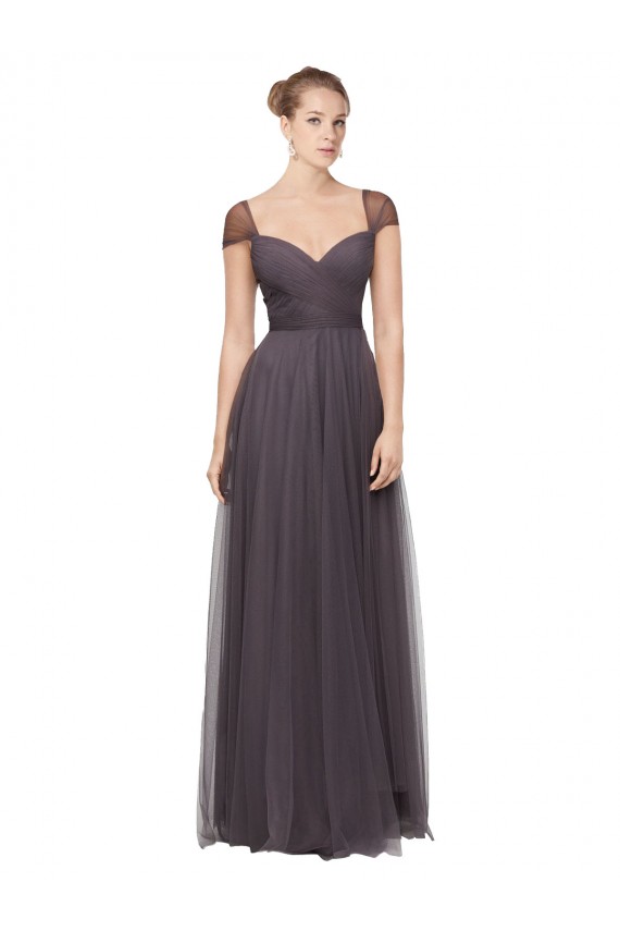 A-Line Sweetheart Tulle Long Pewter Bridesmaid Dress Sydney