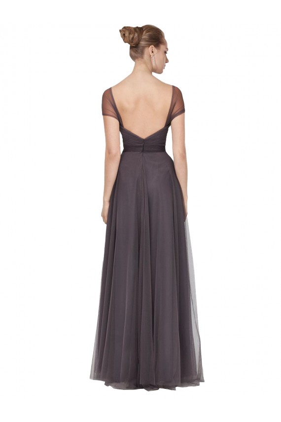 A-Line Sweetheart Tulle Long Pewter Bridesmaid Dress Sydney