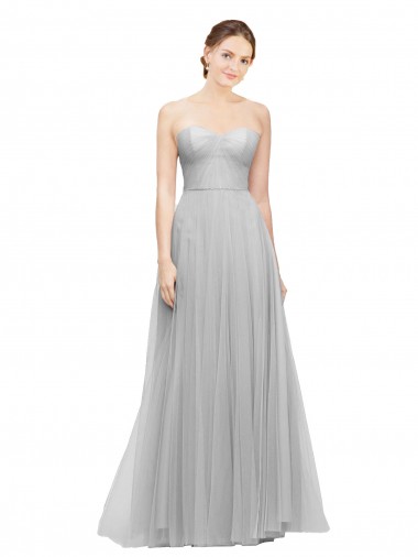 A-Line Sweetheart Tulle Long Silver Bridesmaid Dress Sydney