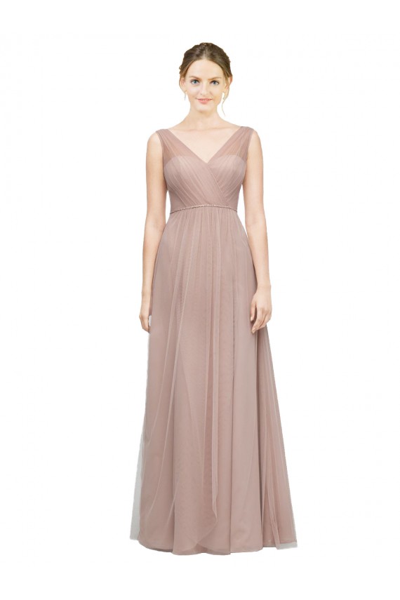 A-Line V-Neck Tulle Long Blush Bridesmaid Dress Sydney