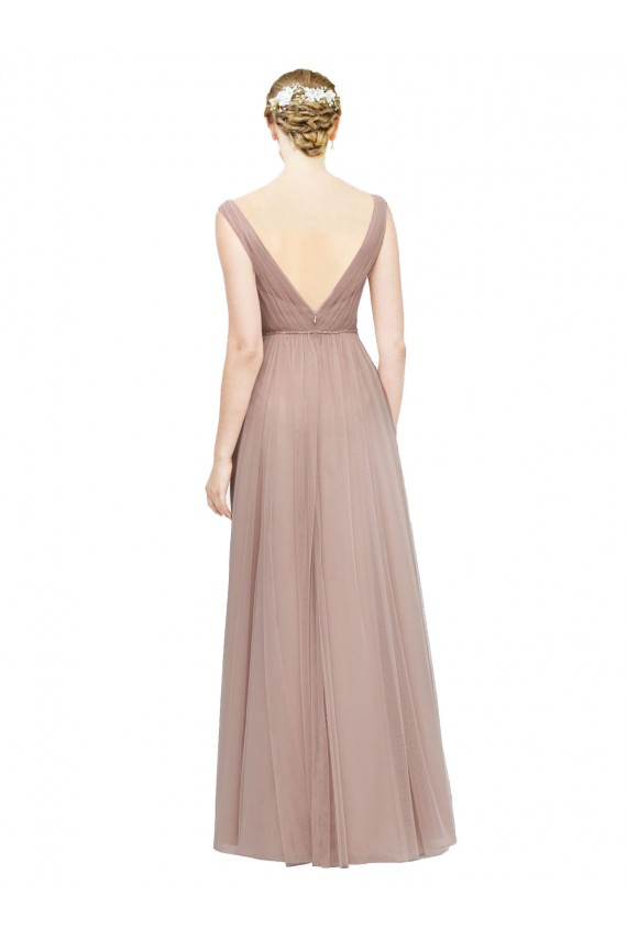A-Line V-Neck Tulle Long Blush Bridesmaid Dress Sydney