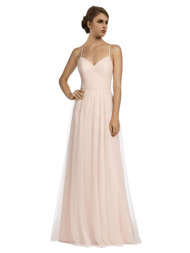 A-Line Spaghetti Straps Tulle Long Pink Bridesmaid Dress Sydney
