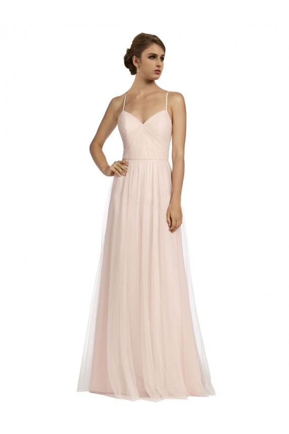 A-Line Spaghetti Straps Tulle Long Pink Bridesmaid Dress Sydney