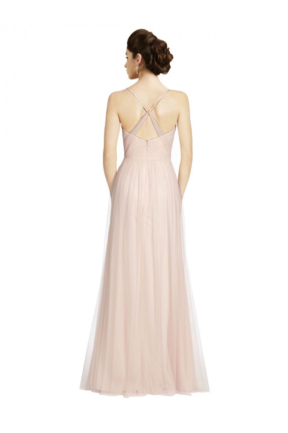 A-Line Spaghetti Straps Tulle Long Pink Bridesmaid Dress Sydney