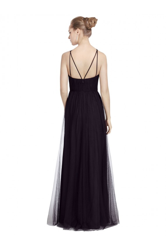 A-Line High Neck Tulle Long Black Bridesmaid Dress Sydney