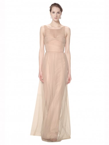 Sheath High Neck Tulle Long Blush Bridesmaid Dress Sydney