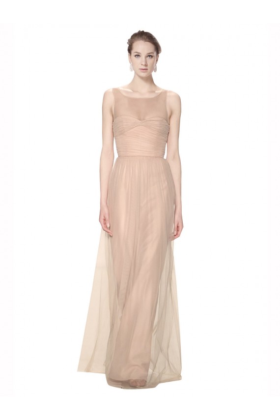 Sheath High Neck Tulle Long Blush Bridesmaid Dress Sydney