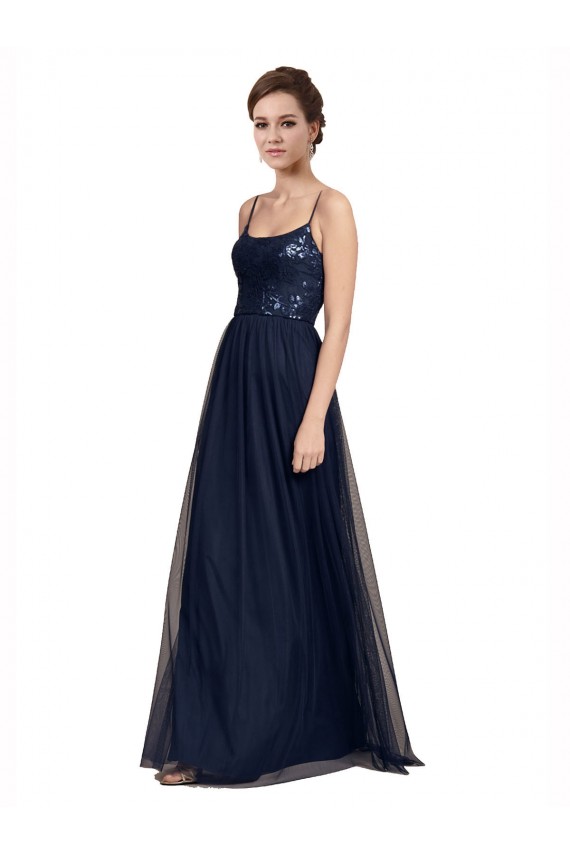 A-Line Spaghetti Straps Tulle & Lace Long Dark Navy Bridesmaid Dress Sydney