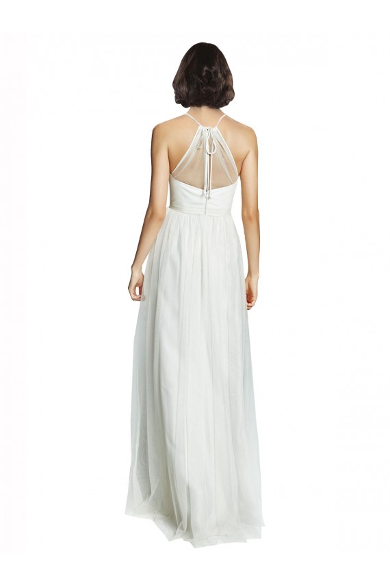 A-Line High Neck Tulle Long White Bridesmaid Dress Sydney