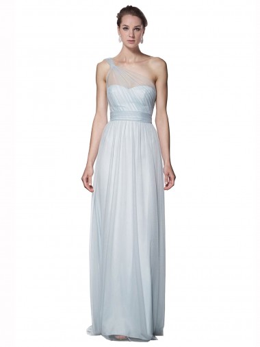 A-Line One Shoulder Tulle Long Mist Bridesmaid Dress Sydney