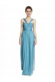 A-Line V-Neck Tulle Long Sky Blue Bridesmaid Dress Sydney