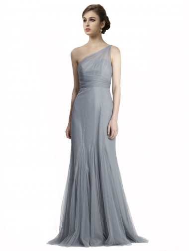Mermaid One Shoulder Tulle Long Slate Grey Bridesmaid Dress Sydney